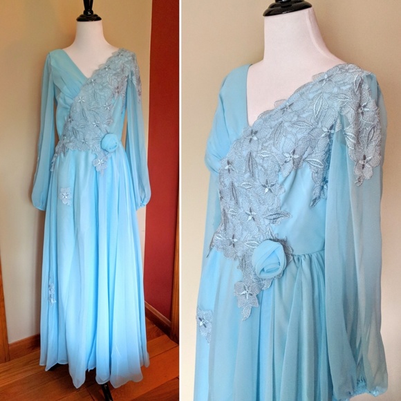 Vintage Dresses & Skirts - Gorgeous 80s vintage Frozen blue union made dress